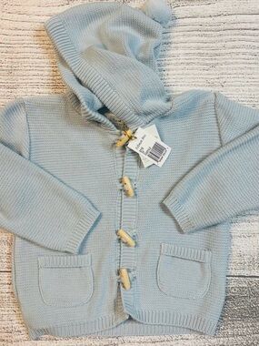 Baby Knit Hooded Toggle Cardigan - Light Blue